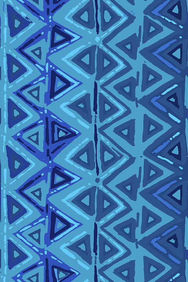 Southwest Blue Batik Geometric Digital Art by Vagabond Folk Art - Virginia Vivier