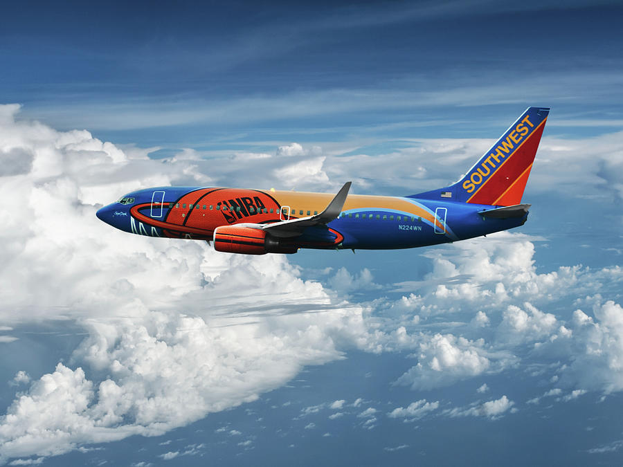 Southwest Boeing 737 with NBA livery Mixed Media by Erik Simonsen