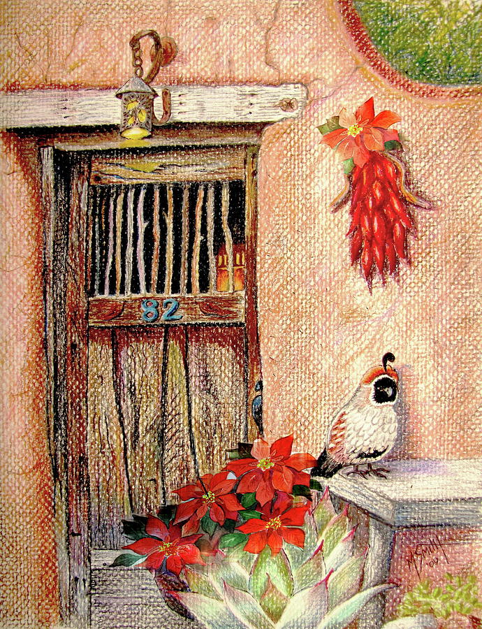 Adobe Walls Painting - Southwest Christmas Door by Marilyn Smith
