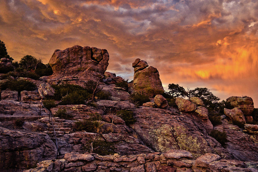 Southwest Sunset Skies over Chiricahua Mountain Rocks Photograph by Chance Kafka