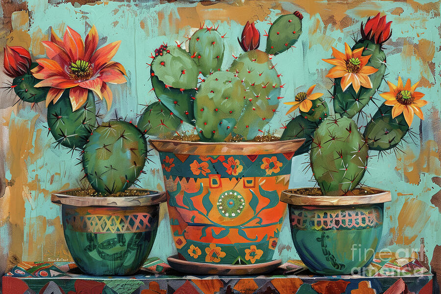 Southwestern Cacti Painting by Tina LeCour