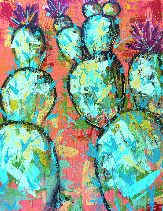 Southwestern Coral Cactus Abstract Vivid Painting by Joanne Herrmann