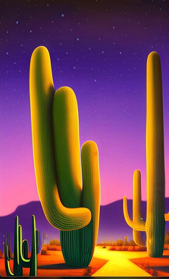 Southwestern Saguaros Digital Art by Bonnie Bruno