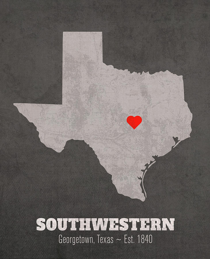 Georgetown University Mixed Media - Southwestern University Georgetown Texas Founded Date Heart Map by Design Turnpike