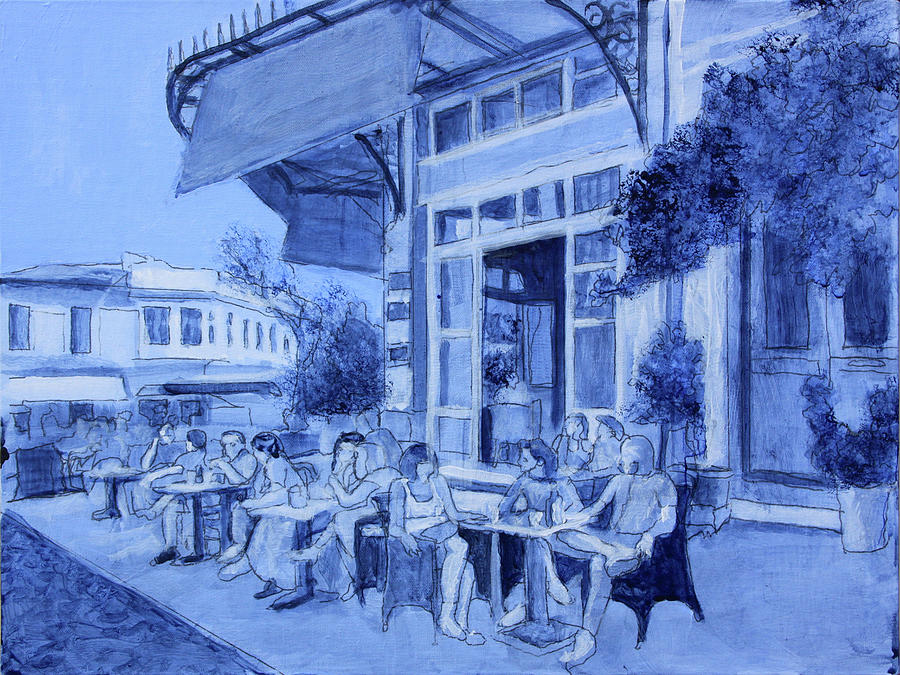 Souvlaki on the Street Drawing by David Zimmerman