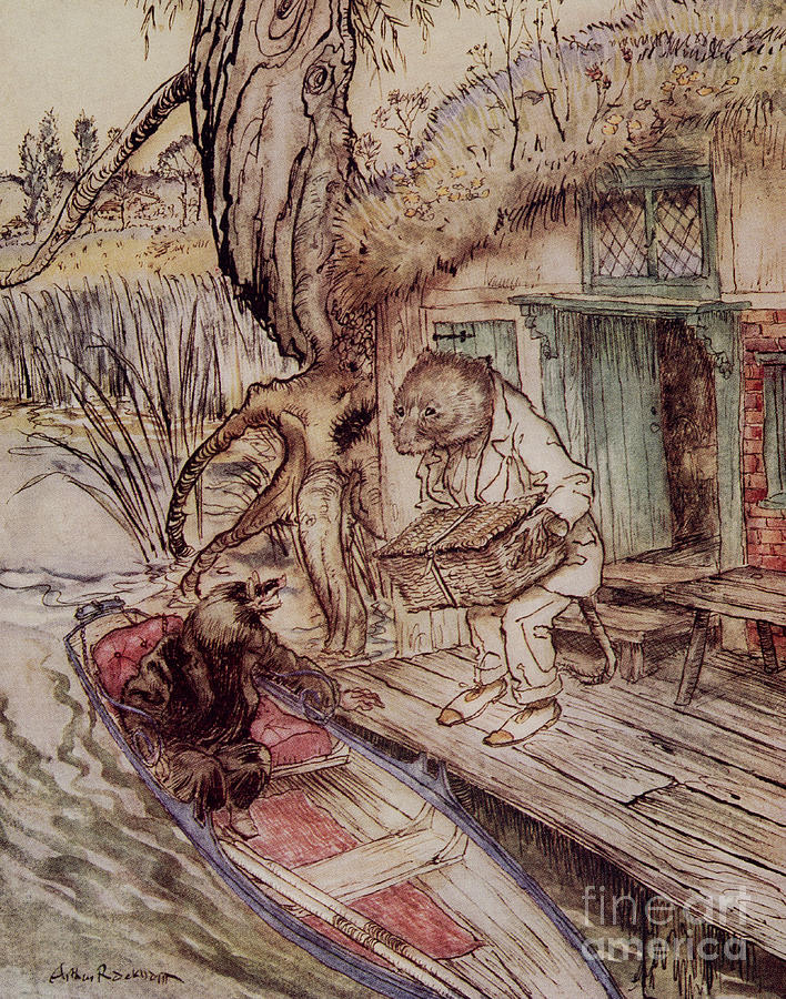 Sove that under your feet, he observed to the Mole, as he passed down into the boat Painting by Arthur Rackham