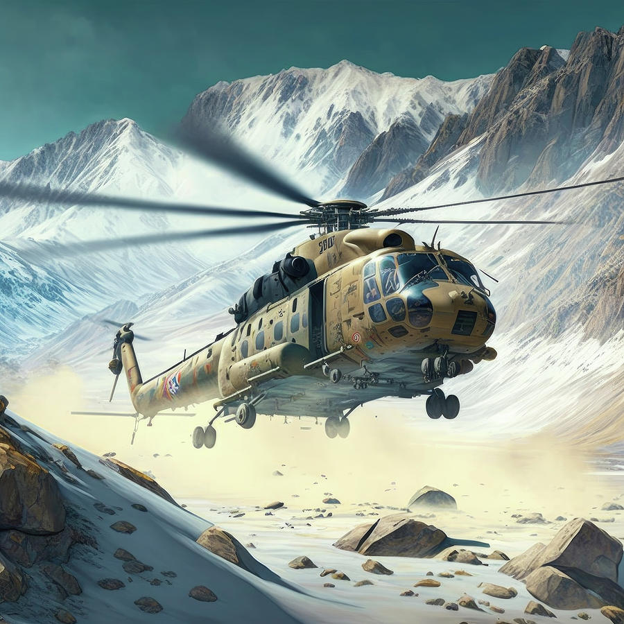 Soviet helicopter in the Pamir mountains, #aYearForArt  generative AI Photograph by Steve Estvanik