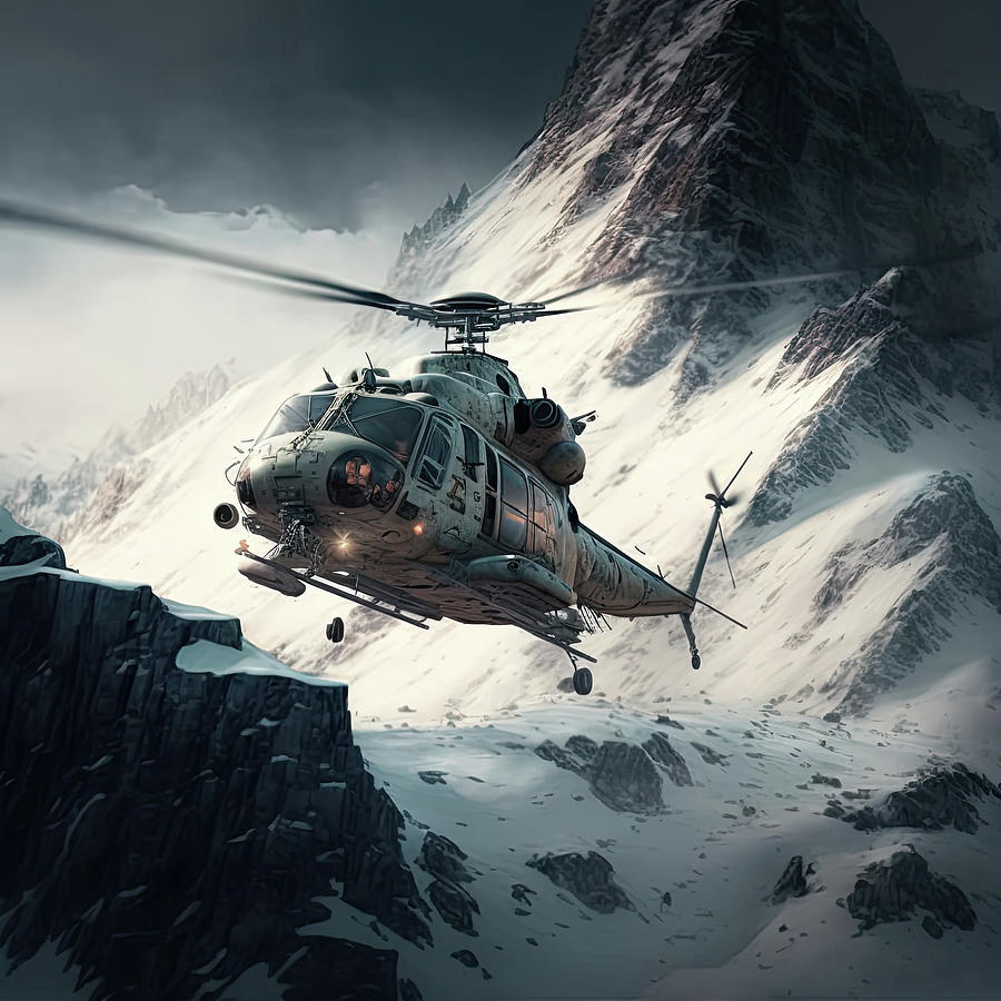 Soviet helicopter in the Pamir mountains, generative AI Photograph by Steve Estvanik