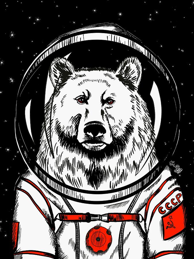 Space Painting - Soviet Space Bear by Solveig Inga