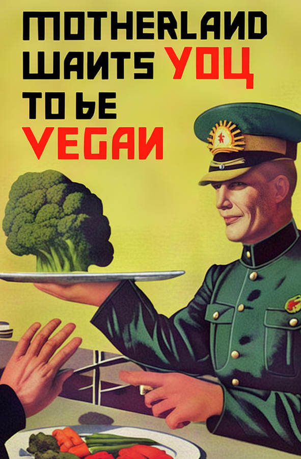 Soviet Union Military Officer In Green Uniform Offering Broccoli On A 