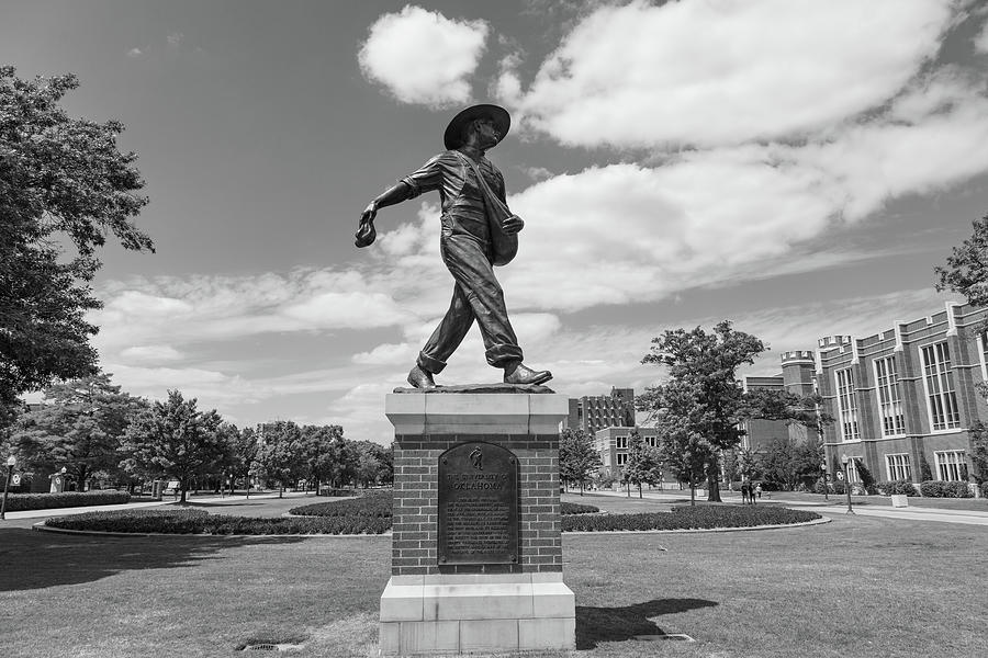 Sower Statue on the campus of the University of Oklahoma in black and white Photograph by Eldon McGraw