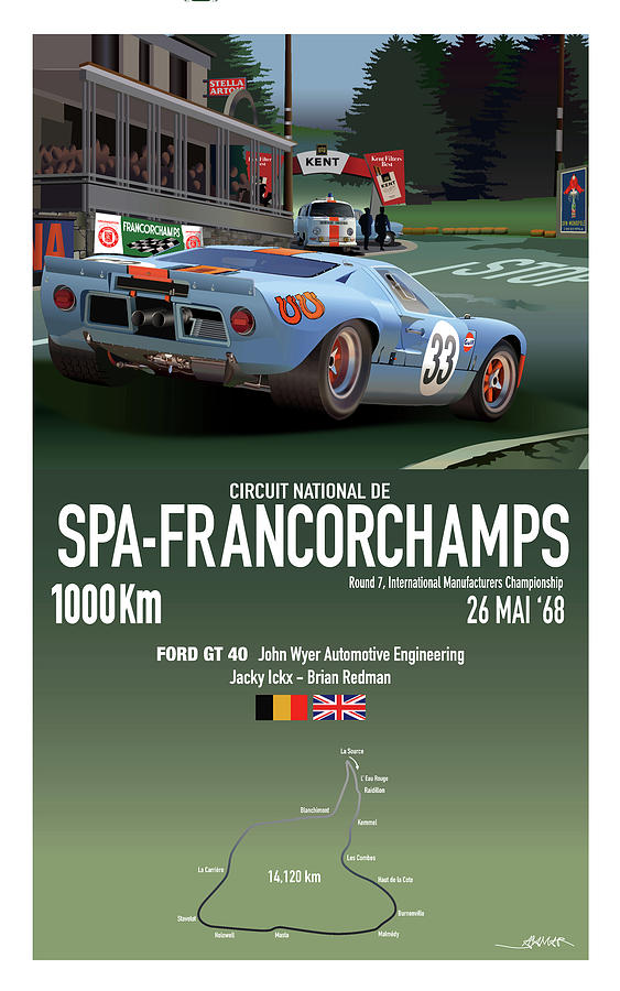 Spa-francorchamps Drawing - Spa 1000km 26 Mai 68 Vintage Poster by Alain Jamar