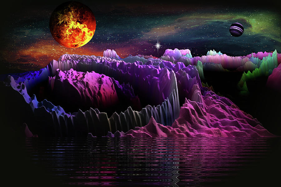 Space Adventures Crater Lake Digital Art by Artful Oasis