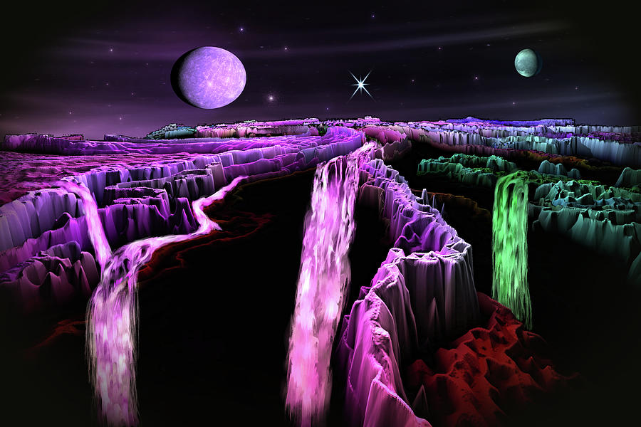 Space Adventures Featuring Waterfall Valley Digital Art by Artful Oasis