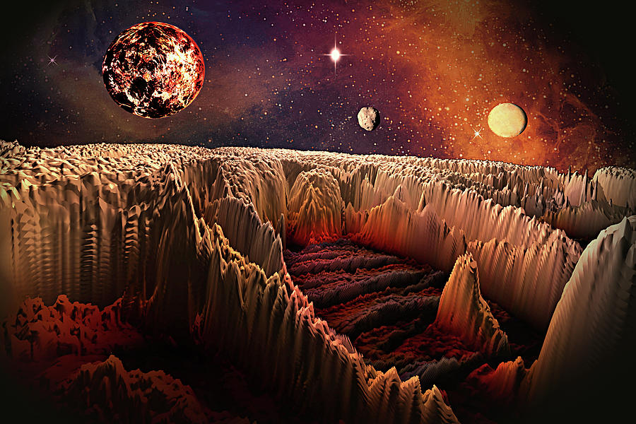 Space Adventures Fire Rock Planet Digital Art by Artful Oasis