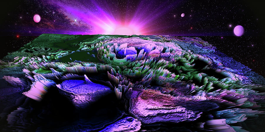 Space Adventures Flat Planet Sunrise Digital Art by Artful Oasis