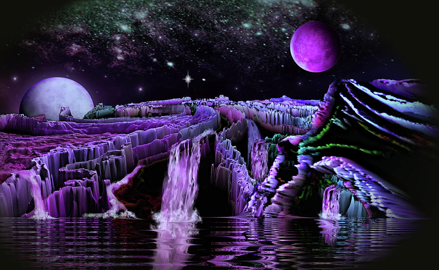 Space Adventures Hidden Waterfalls Digital Art by Artful Oasis