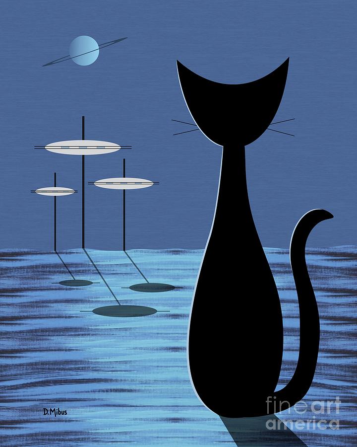 Space Cat in Blue Digital Art by Donna Mibus