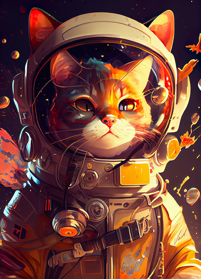 Space Cat Painting by Vart - Fine Art America