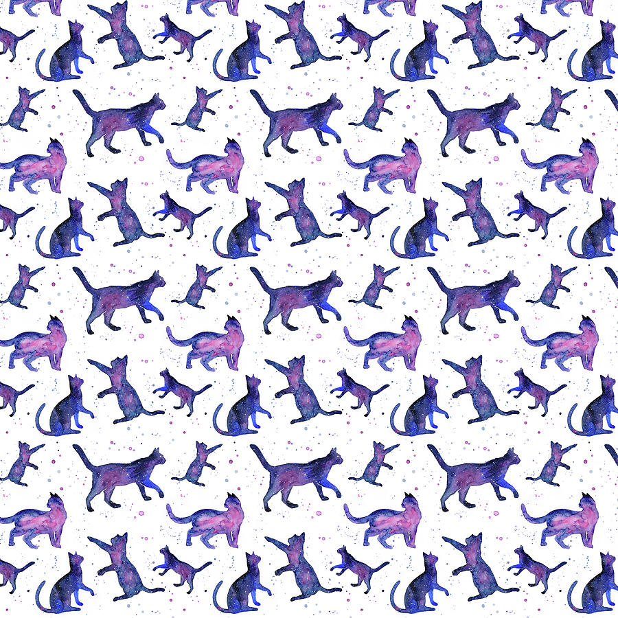 Space Cats Pattern Painting by Olga Shvartsur
