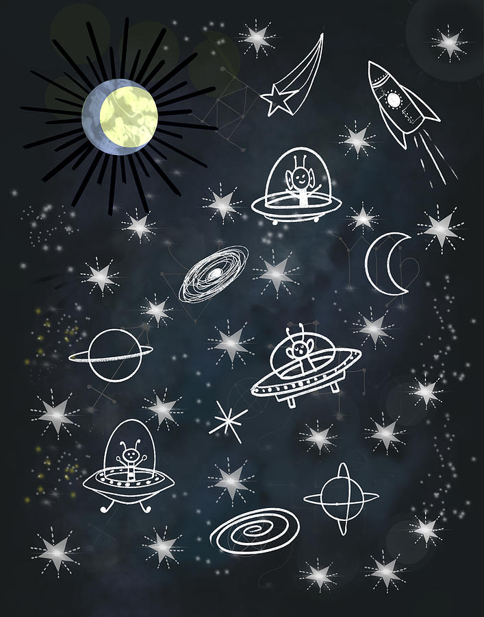 Space Drawing - I Love You to the Moon and Back by Blenda Studio