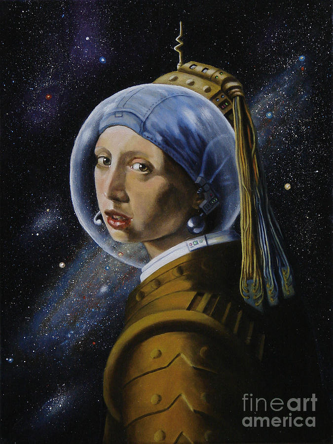 Space Girl with Pearl Earpiece, after Vermeer Painting by Ken Kvamme