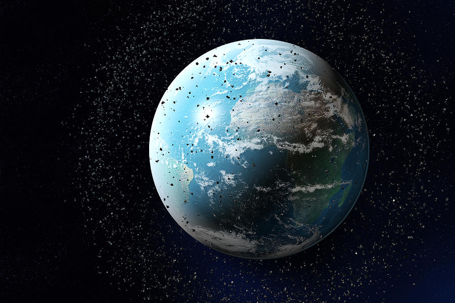 Space junk around planet earth Drawing by Maciej Frolow