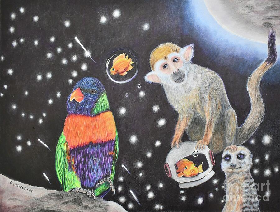 Space Monkey and Friends Drawing by Deborah Childers - Fine Art America