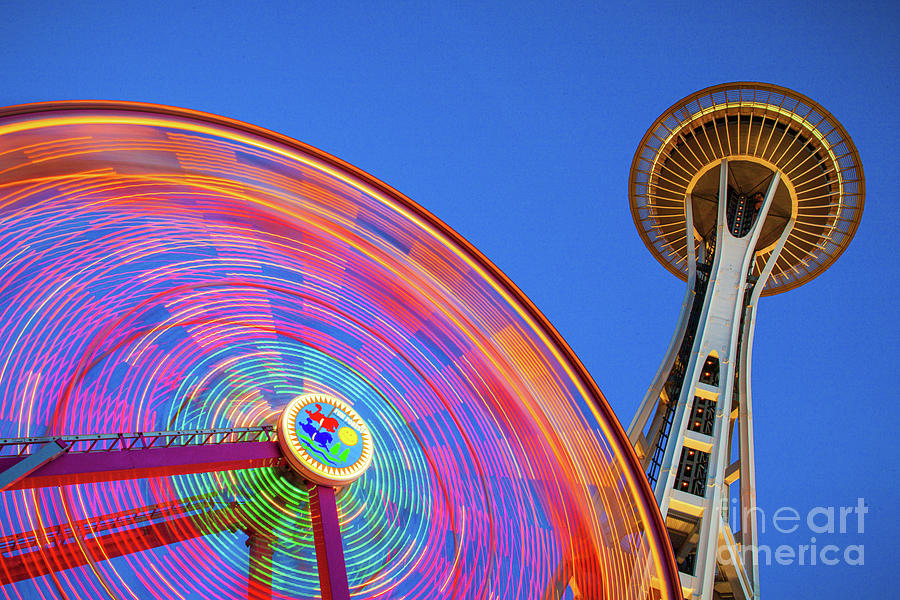 Seattle Photograph - Space Needle and Wheel by Inge Johnsson