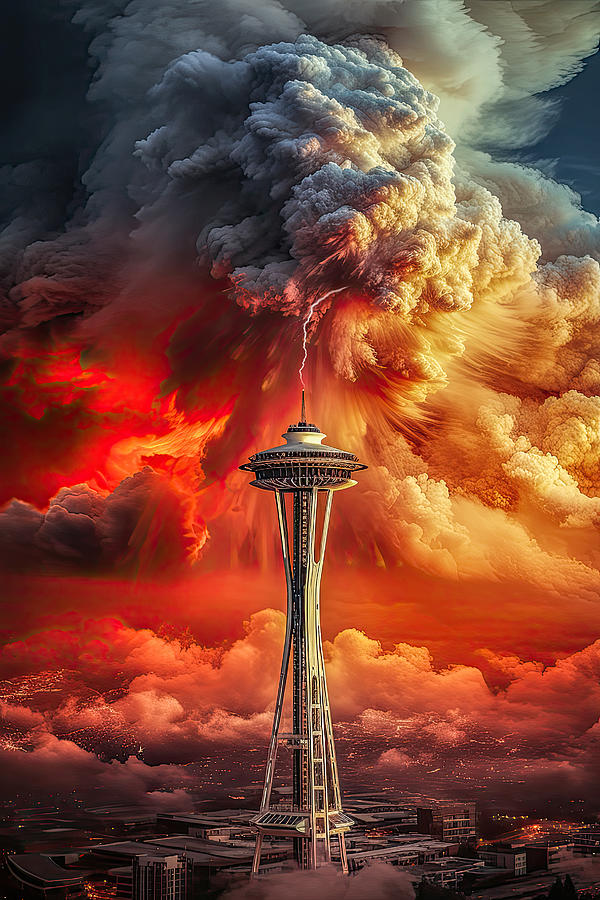 Space Needle Armageddon Digital Art by Wes and Dotty Weber
