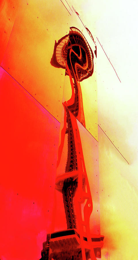 SPACE NEEDLE REFLECTION deep red Photograph by Walter Fahmy