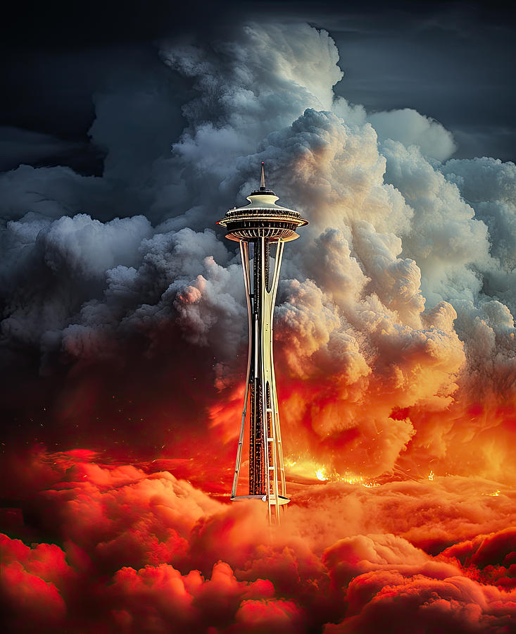 Space Needle Hillside Fires Digital Art by Wes and Dotty Weber