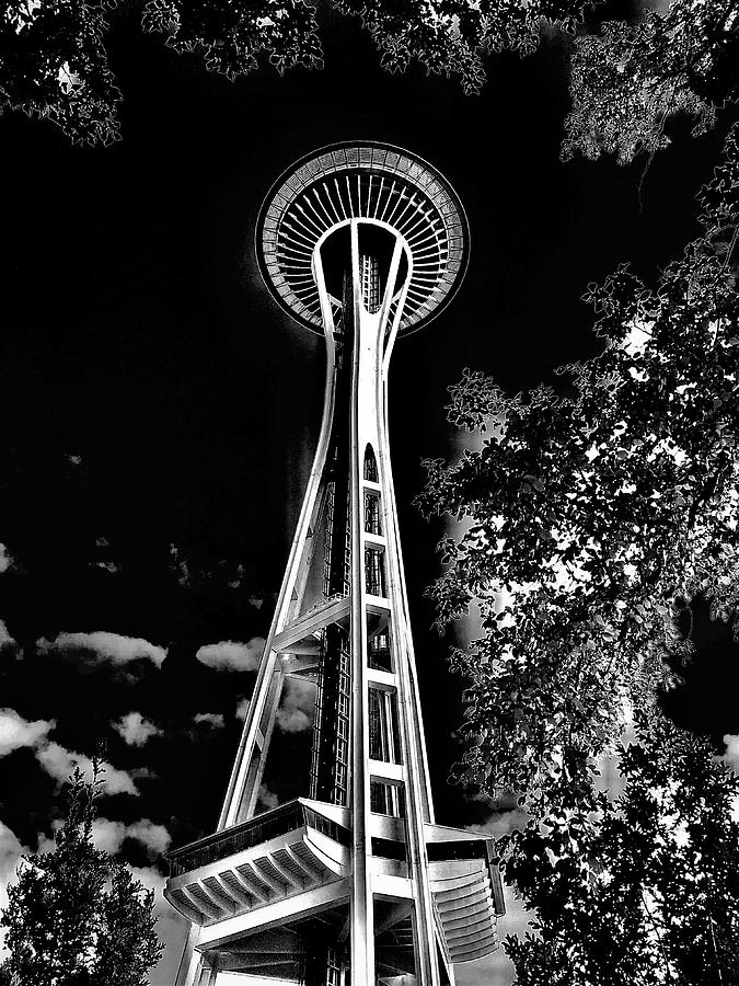 Space Needle in Black and White Photograph by Michael Oceanofwisdom Bidwell