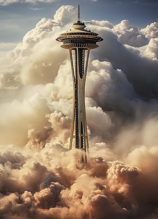 Space Needle In The Clouds Digital Art by Wes and Dotty Weber