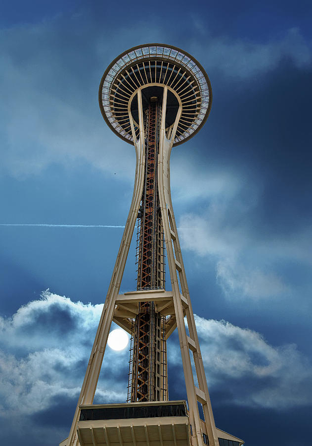 Space Needle on Cloudy Night Photograph by Darryl Brooks
