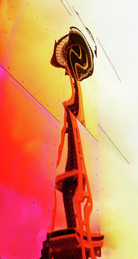 SPACE NEEDLE REFLECTION orange red Photograph by Walter Fahmy