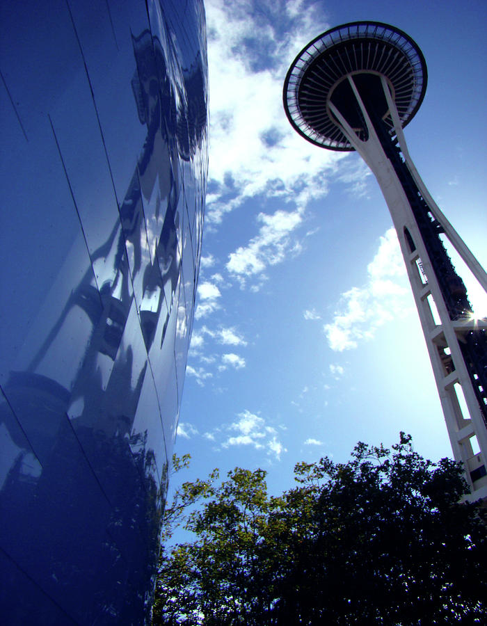 SPACE NEEDLE REFLECTION ON MoPOP Photograph by Walter Fahmy