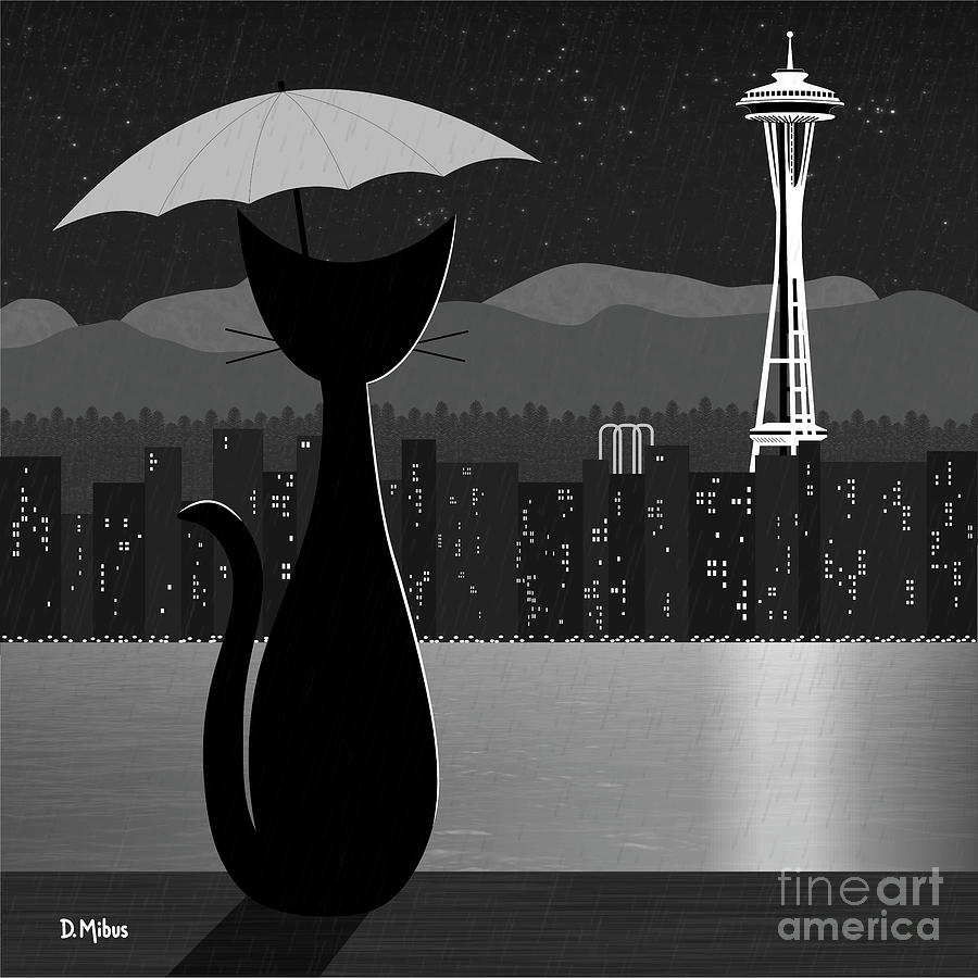 Black Cat Visits Seattle Digital Art by Donna Mibus