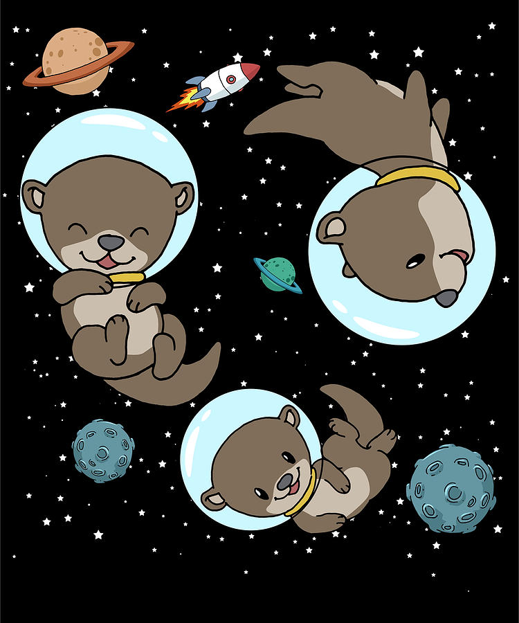 Space Otter Funny Otter T Poster Funny Painting By Hunt Logan Fine