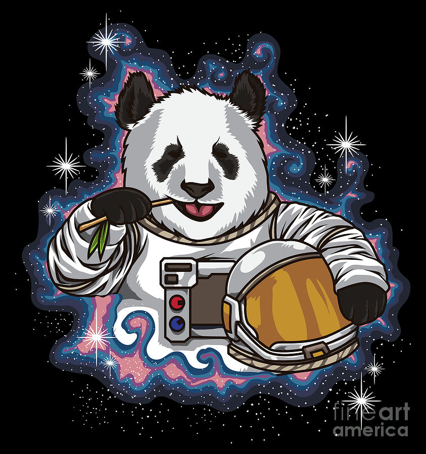 Planet Digital Art - Space Panda Bear Galactic Animal Eats Bamboo In Space Suit by Mister Tee