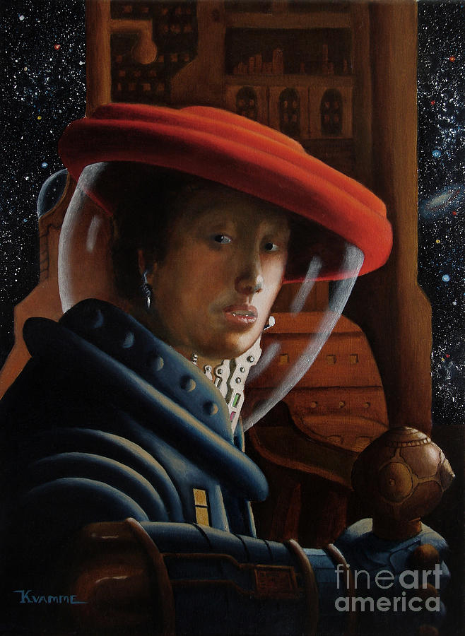 Spacegirl with Red Helmet - after Vermeer Painting by Ken Kvamme