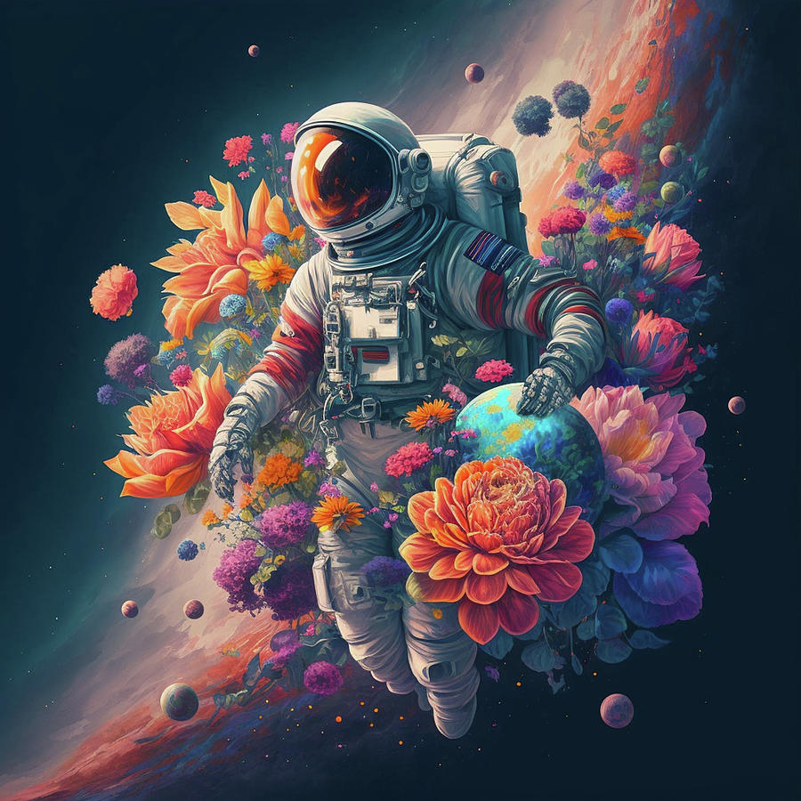 Spaceman With Rose Flowers XI Digital Art by Kailooma X TheDol - Pixels