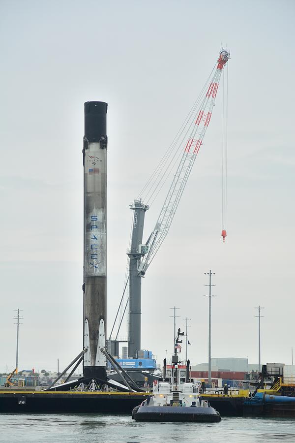 SpaceX Booster, Barge and Crane Photograph by Bradford Martin