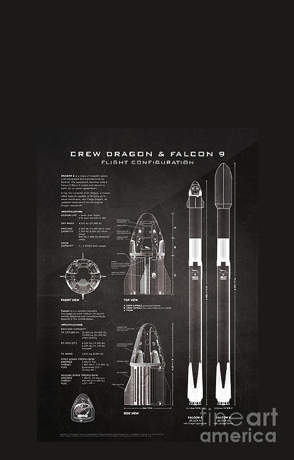 SpaceX Crew Dragon Spacecraft Falcon 9 Rocket Blueprint in High ...