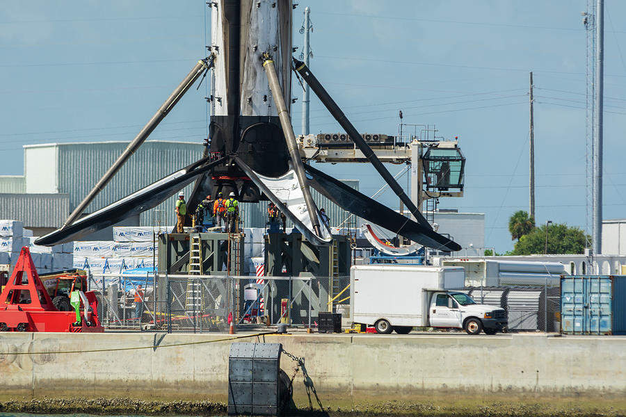 SpaceX Stage 1 Rocket and Workers. Photograph by Bradford Martin