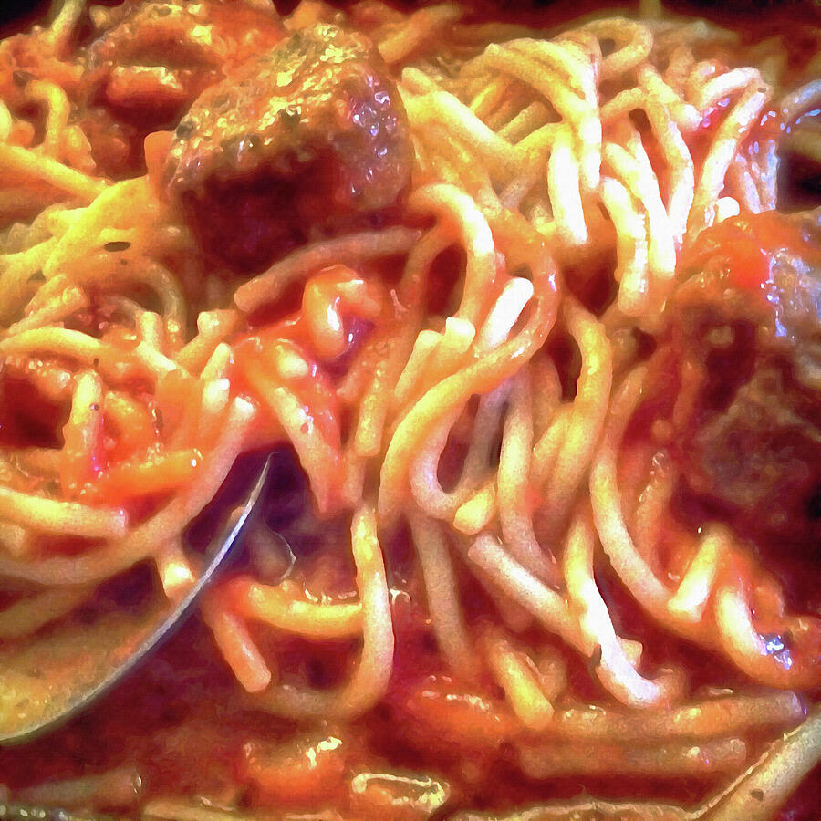 Spaghetti and Meatballs Dinner Up Close  Digital Art by Shelli Fitzpatrick