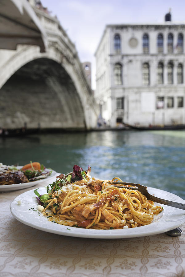 Spaghetti at the Rialto Bridge, Venice. Photograph by Nicolamargaret