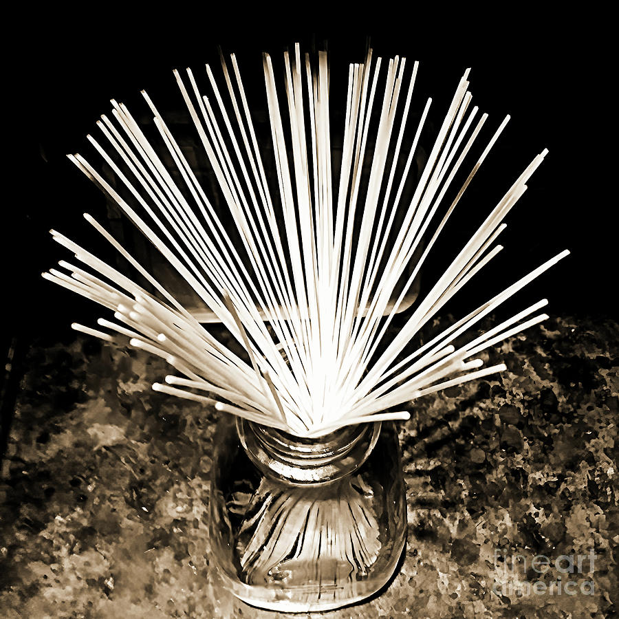 Still Life Photograph - Spaghetti in a Jar Sepia by Elisabeth Lucas