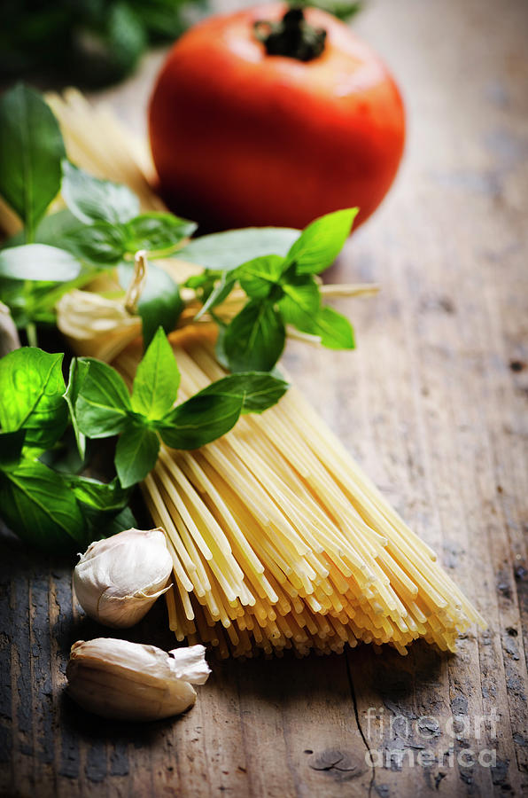 Spaghetti with garlic, tomato and basil Photograph by Jelena Jovanovic