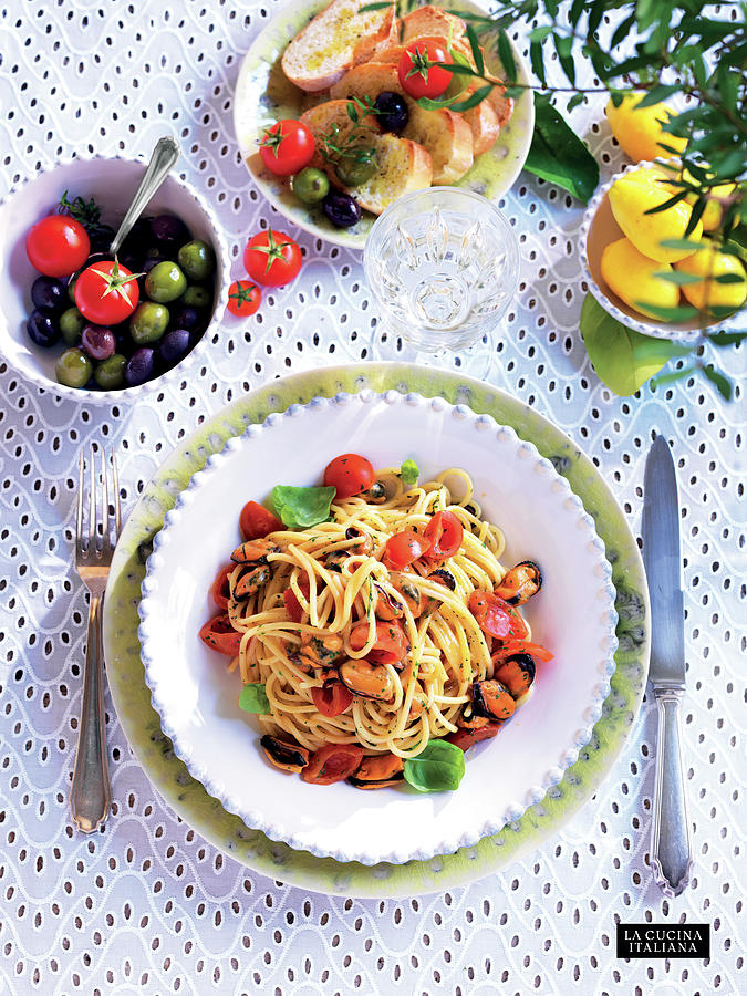 Spaghettoni with Mussels and Cherry Tomatoes Photograph by Riccardo Lettieri